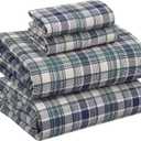 RUVANTI 100% Cotton Sheets  King Size Percale Bedding, Cooling & Breathable Floral Design, Durable with a Crisp, Soft & Comfortable Feel, 16" Deep Pocket, 4-Piece Set, Greenish Blue Plaid