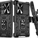 VEGO for Galaxy S24 Ultra Case with Kickstand, Slide Camera Lens Protector & Rugged Belt Clip Holster Full-Body Drop Tested Protective Cover for Samsung S24Ultra 6.8 Inch - Black