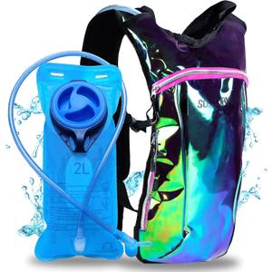 Sojourner Rave Hydration Pack - Hydration Backpack - Hydropack with 2L Bladder - Water Backpack for Festivals, Hiking, Running, Biking and More (One Size, Transparent - Purple)