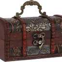 Vintage Treasure Chest, Pirate Keepsakes Box for Kids Gifts, Wooden Storage Box for Decorative Jewelry Pearl Trinkets