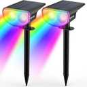 Kyosho Solar Color Spot Lights Outdoor, 9 Lighting Modes Halloween Christmas Lights, 38 LEDs Color Changing Waterproof RGBW Multicolor Tree Pool Solar Spotlight, 2 Pack