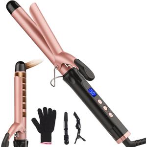 Curling Iron Wand Ceramic Barrel Hair Curler with Clamp, Adjustable Temperature, Dual Voltage Travel (1 inch)