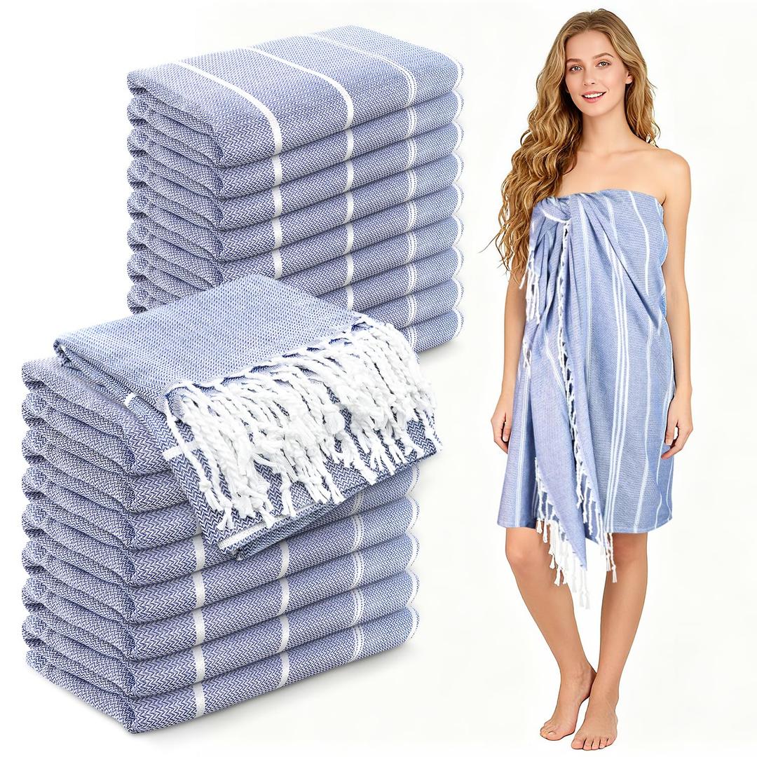 YSYJ 18 Pack Turkish Beach Towel 36 x 71 Inches Beach Towels Soft Lightweight Extra Large Pool Towels Quick Dry Sand Free Turkish Bath Towels Navy