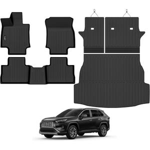 Floor Mats for Toyota RAV4 Hybrid 2019-2025, Trunk Mat and Backrest Mat All Weather TPE Protector for Toyota RAV4 Accessories