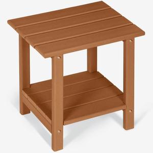 Adirondack Outdoor Side Table, 16.6" Small Patio End Table, 2-Tier HDPE Plastic Table for Poolside Porch Garden, Weather Resistant & Easy Assembly (Teak, Rectangle)