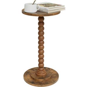 Masupu Round Side Table, Small End Table for Small Spaces, Pedestal Drink Table with Solid Wood Leg for Living Room, Bedroom, Corners(Rustic Brown)