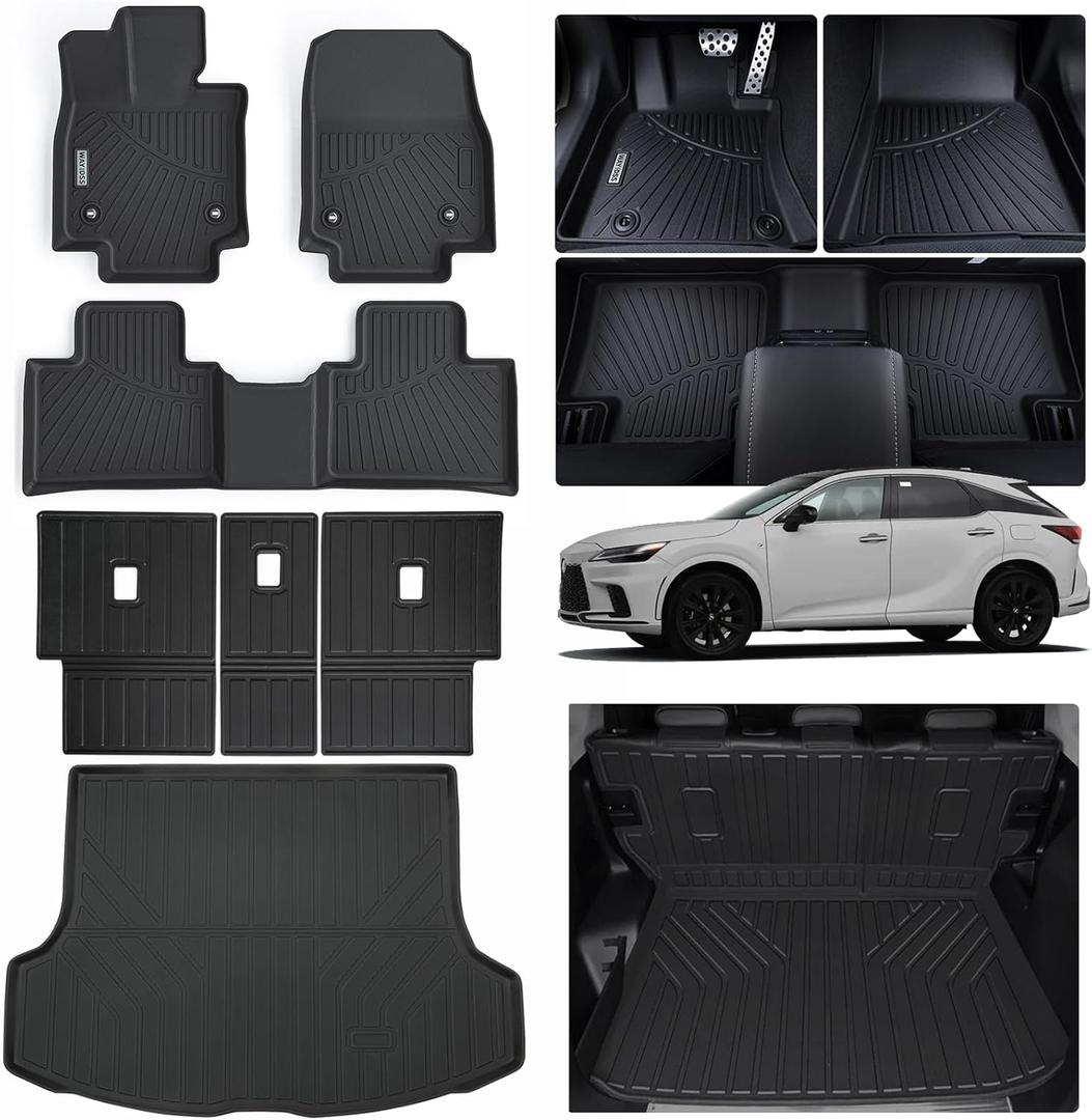 Floor Mats & Trunk Mat & Backrest Mat for 2023 2024 2025 Lexus RX RX350 RX350h RX500h (Not for RX450h&PHEV),TPE 2 Rows Car Floor Liners & Cargo Liners Covering The Backrest