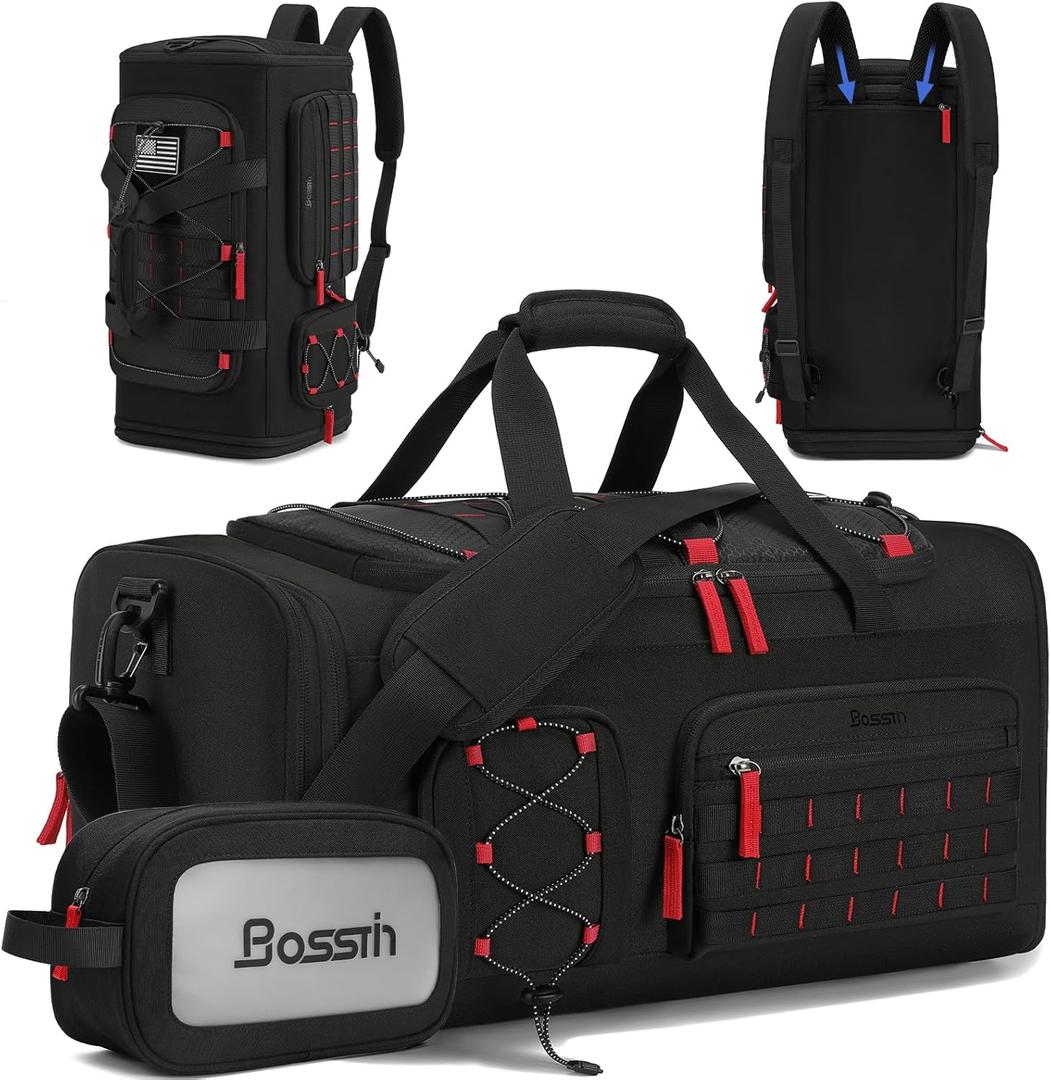 Bosstin Gym Bag for Men & Women,45L Travel Duffle Sports Duffel Bag Gym Weekender Overnight Backpack with Shoe Compartment, 1Black, Large, Expandable Travel Duffel Bag