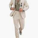 UNINUKOO Mens 2 Piece Suit Linen Summer Top Blazer Pants Sets Beach Wedding Wear Vacation Prom Suits for Men, Medium
