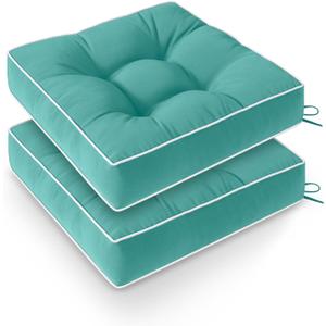 Wellsin Outdoor Chair Cushions Set of 2, Patio Cushions for Outdoor Furniture, Tufted Waterproof Outdoor Chair Pads, 19 x 19 Inch, Teal