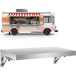 1 Pack Stainless Steel Shelf Folding Concession Wall Mounted Shelves Commercial Serving Stand Shelves for Food Truck Trailer Windows Restaurant Kitchen Home Utility Room Garage (12"x24")