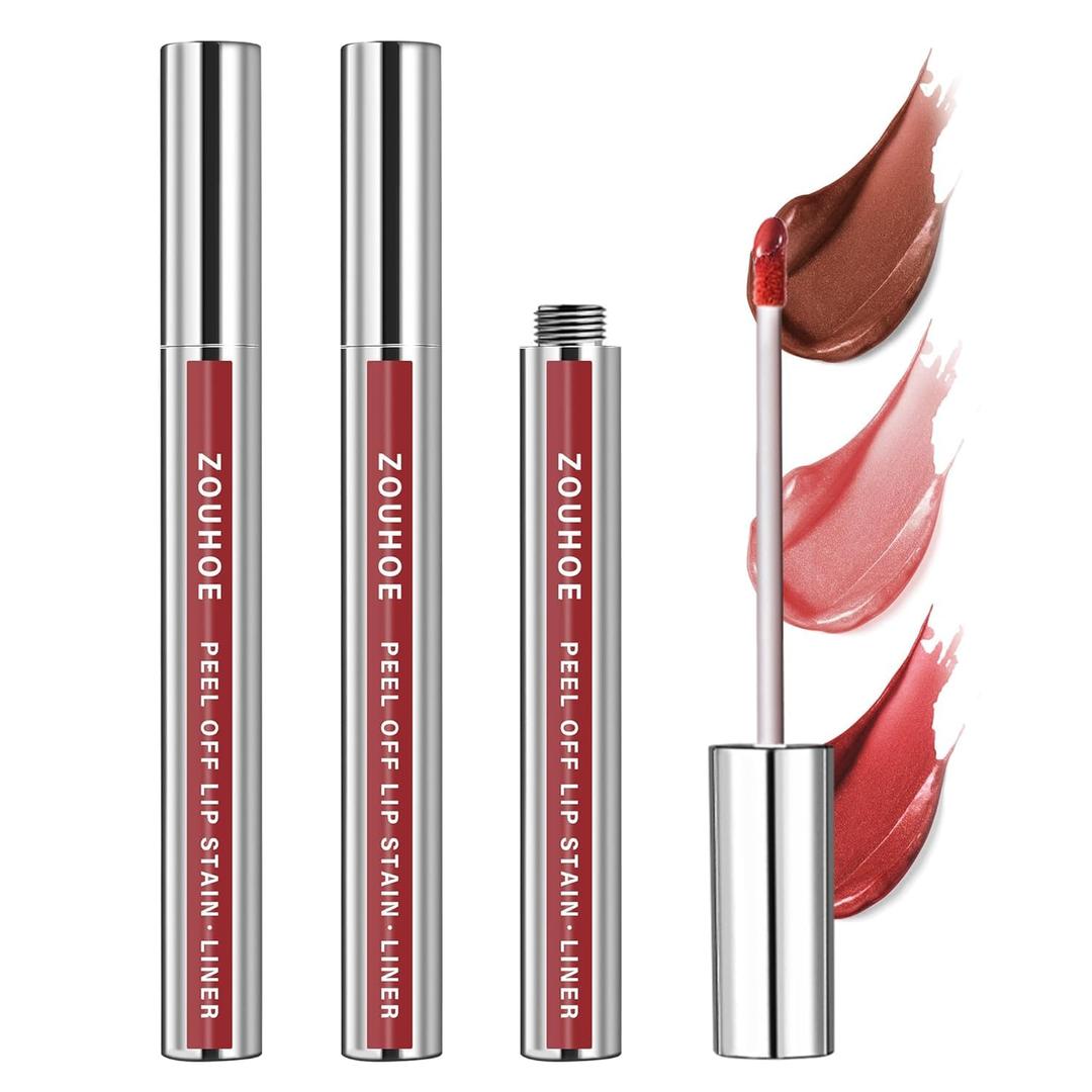 ZOUHOE Peel Off Lip Stain Set  3 Colors Long Lasting Lip Tint, Smudge-Proof, Transfer-Proof, Kiss-Proof, Vegan Lip Makeup Gift for Her