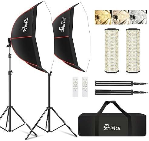 Shirtal Softbox Lighting Kit,37" Octangle Softbox Photography Lighting Kit with 110W 2700-6500K 11000Lux Dimmable LED Prismatic Lamp and Remote Control,Photo Studio Soft Box Lights for Video Recording