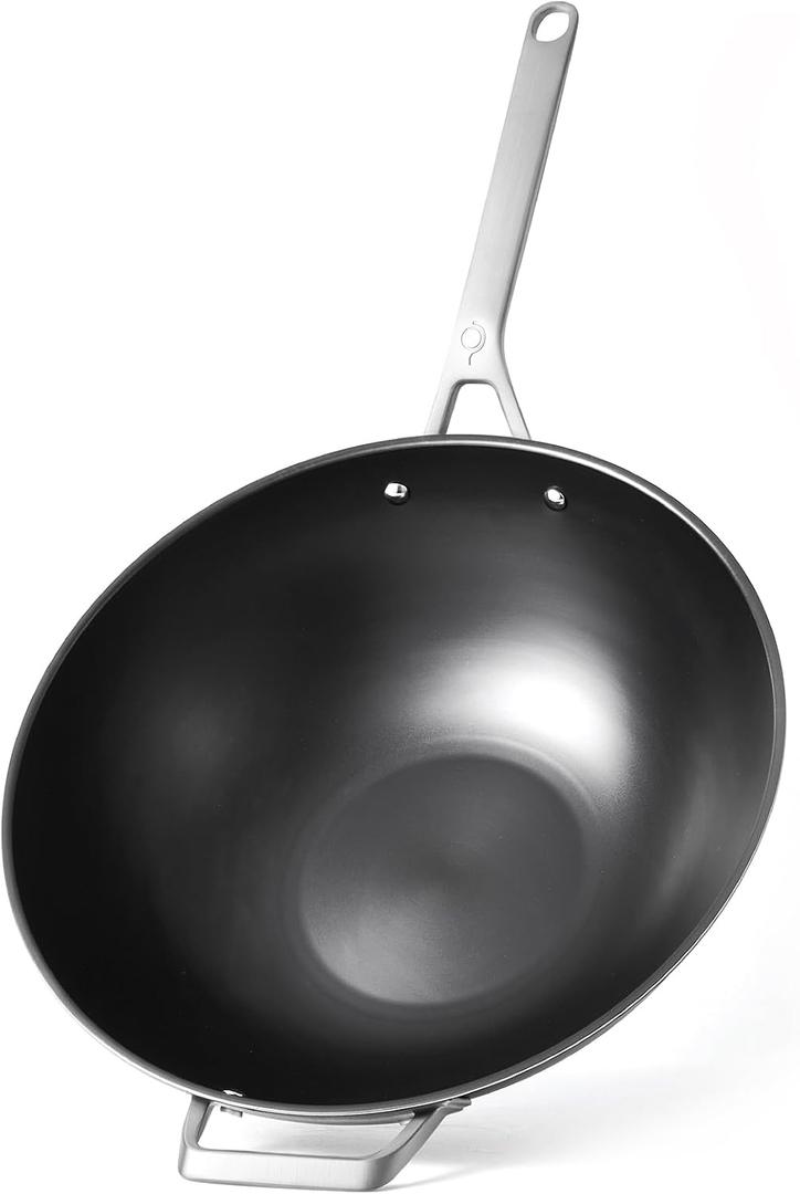 13 Inch Carbon Steel Wok Pan - Carbon Steel Clad, Better than Cast Iron - Lightweight, Naturally Nonstick, Non Toxic Cookware, No Coatings - Induction Wok, Oven, Outdoor Grill Cooking