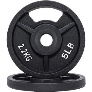 Signature Fitness Cast Iron Plate Weight Plate for Strength Training and Weightlifting, 1-Inch Center (Standard), 5LB (Set of 2)