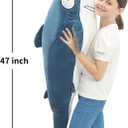 48 Blue Giant Sharks Plush, Large Whale Shark Stuffed Animals, Big Ocean Sea Fish Squishy Body Pillow Soft Plushies Toys, Gifts Kids Girls Boys, Birthday