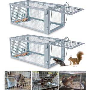 2 Packs Humane Rat Trap Outdoor, Wanqueen Humane Mouse Traps Indoor, Small Rodent Chipmunk Trap and Other Live Animal Cage Catch and Release