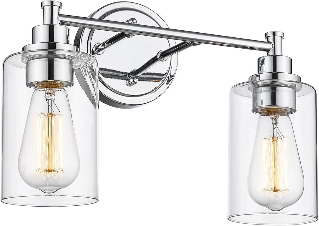 FEMILA Modern Bathroom Light Fixtures, 2-Light Bathroom Vanity Lights Over Mirror with Clear Glass Shade, Chrome Finish, 4FYC56B-2W CH (14.3")