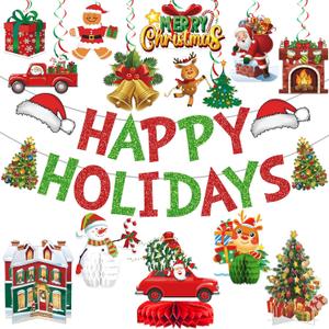 2 x Happy Holidays Decorations - Christmas Party Decorations with Banner for Friendsmas Party