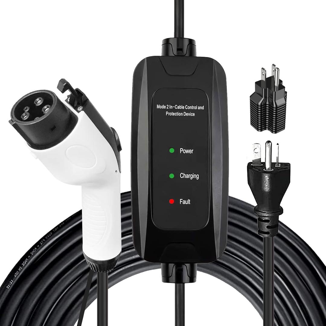 Level 1-2 EV Charger - 110-240V 16 amp 3.5KW with 23ft Extension Cable NEMA 6-20 Portable ev Charger for All J1772 Electric Vehicles (Comes with NEMA 5-15P to 6-20R Plugs)
