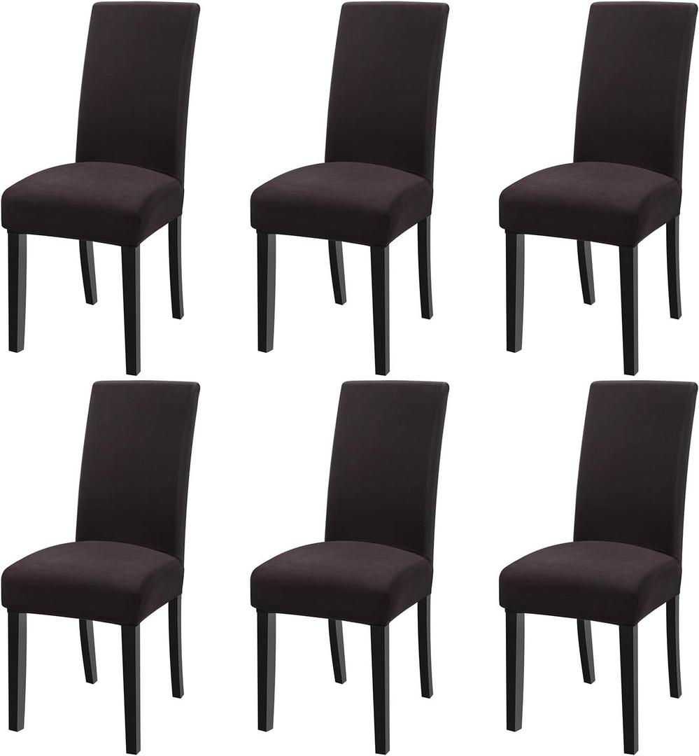 Fuloon 6 Pack Super Fit Stretch Removable Washable Short Dining Chair Protector Cover Seat Slipcover for Hotel, Dining Room, Ceremony, Banquet Wedding Party (Chocolate)