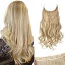 SARLA Invisible Wire Hair Extensions with 3 Clips Long Synthetic Wavy Curly Hairpiece Adjustable Transparent Headband for Women 22 Inch Dirty Blonde Highlights