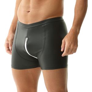 Men's Faux Leather Boxer Shorts Rave Shorts Zipper Closed Open Front and Back Short Pants Clubwear (Black, M)