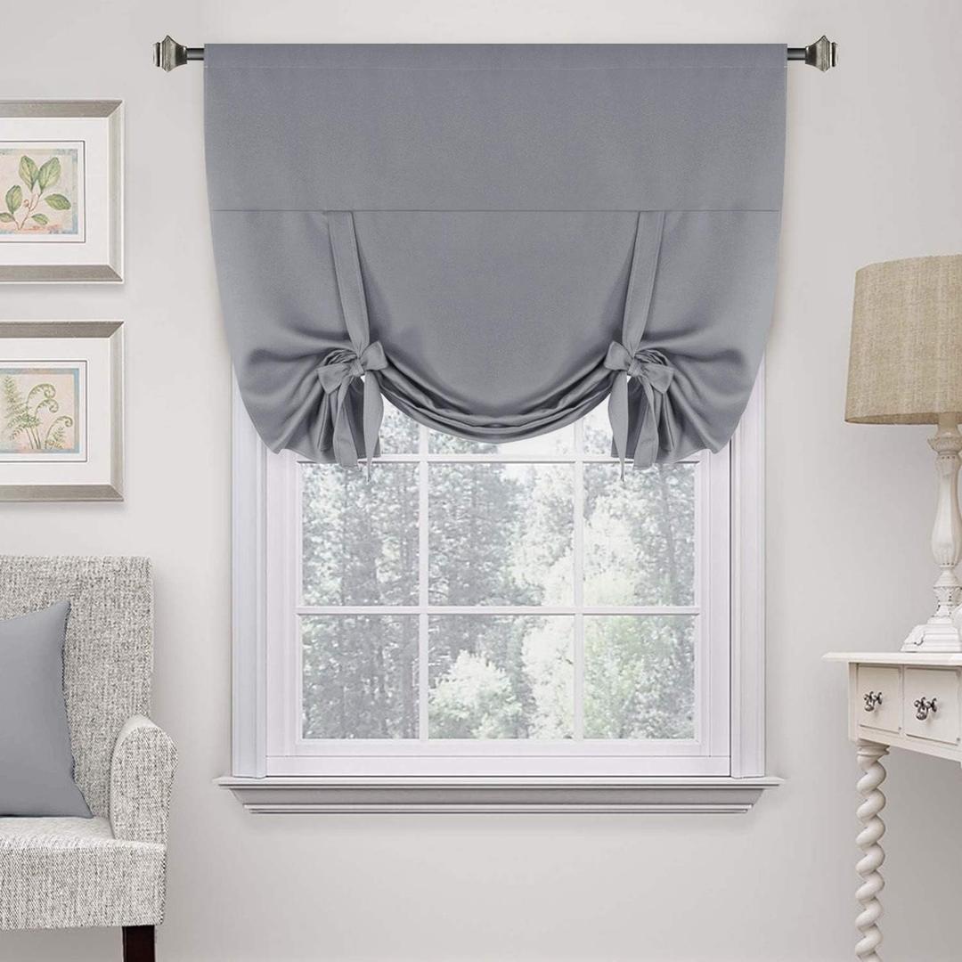 H.Versailtex Thermal Insulated Blackout Short Curtain Bathroom Curtain Gray Tie Up Shade for Small Window Window Valance Balloon Roman Blind - 42" Wide by 63" Long - Dove Gray