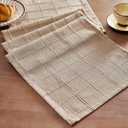 ZeeMart Linen Checked Table Runner, 13x72 Inches Taupe, Textured Woven Farmhouse Table Runners 72 Inches Long, Grey Brown Plaid Dresser Scarf for Kitchen Dining Holiday Everyday Decor
