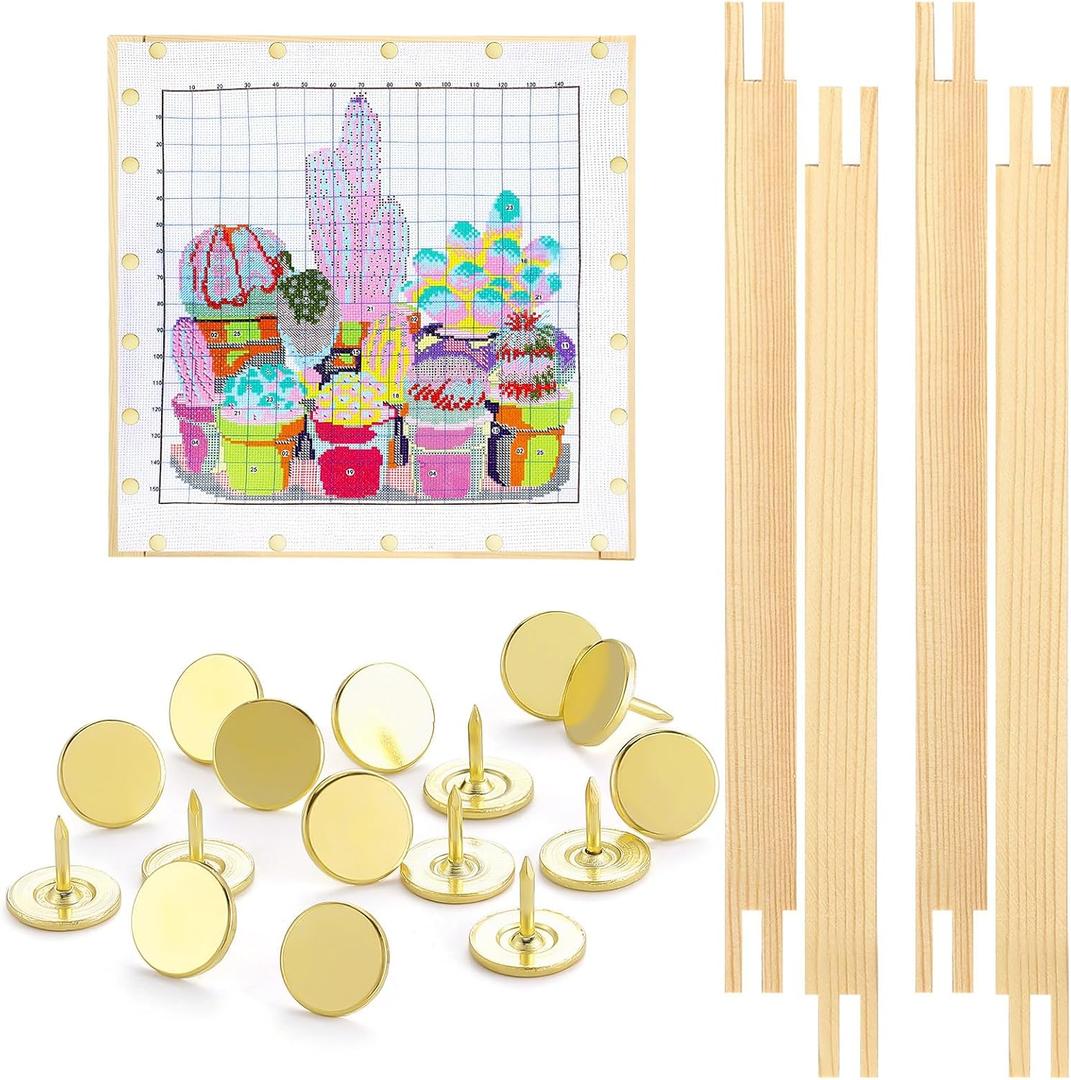 Glooglitter 2 Sets Stretcher Bars for Needlework with Thumb Tacks Regular Needlepoint Stretcher Bars Wooden Canvas Stretcher Bars for Embroidery Stitch Frame Set Bundle with Crafts (10 Inch)