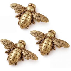 Yerliker 3 Pcs Gold Bee Wall Art Retro Brass Bee Vintage Wall Sculpture Decor 3D Figurines Honeybees Insect Decoration Artwork Antique Decor for Living Room Home Office