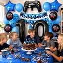 10th Birthday Decorations for Boys,Video Game Birthday Party Decoration with Blue Black Balloons Controller Foil Balloons Number 10 Balloon Happy Birthday Banner for Boys Game Theme Party Decor, 12/18inches