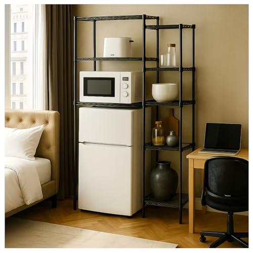 Dorm Mini Fridge stand with storage, Above mini Fridge Shelf, Small Refrigerator and Microwave Stand, Multi-Functional Storage Rack, Suitable for Kitchens, College Dorm(black, 23.7"L x17.7"W x 59.1"H)