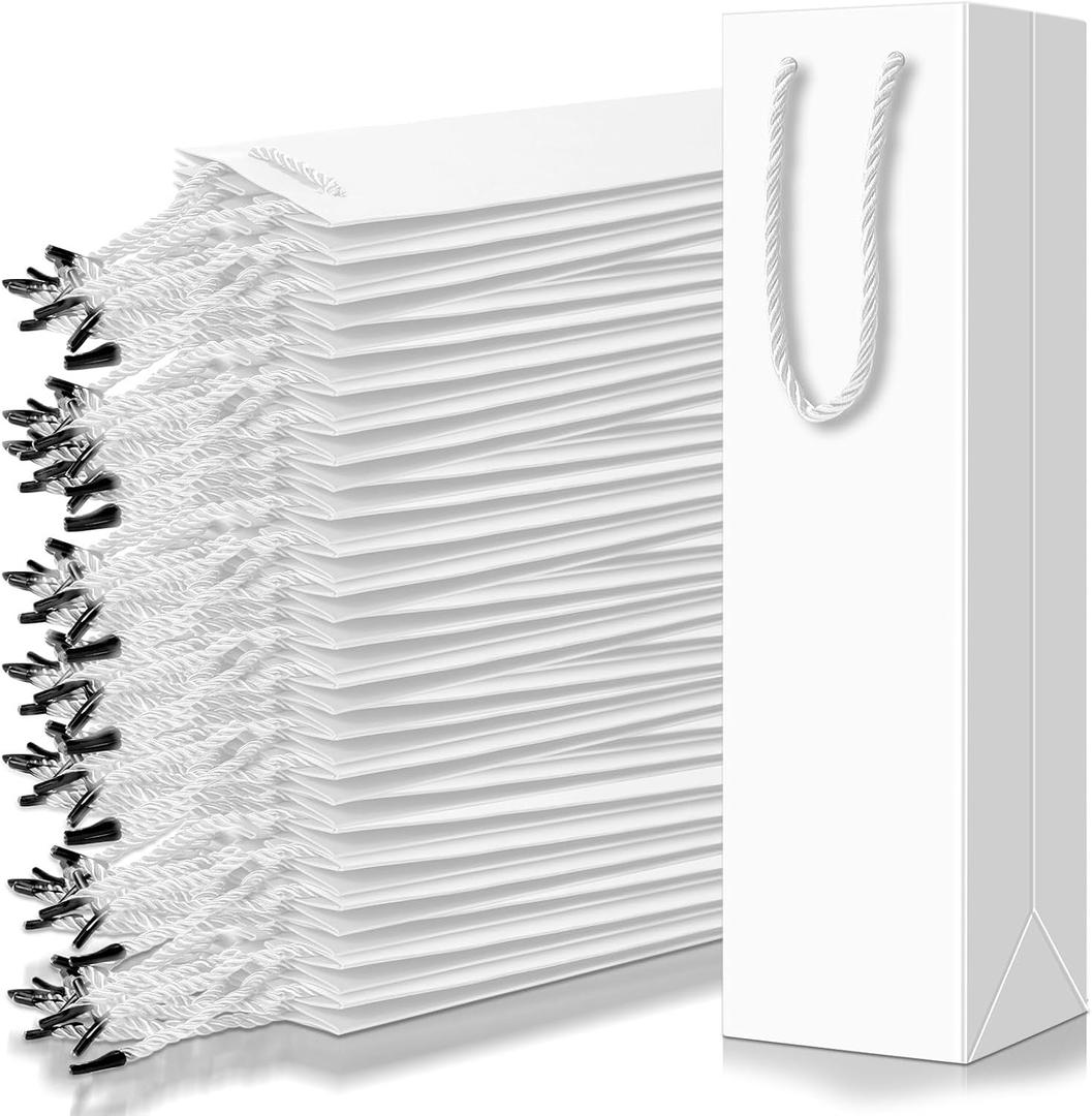 Fulmoon 80 Pack Wine Gift Bag Bulk Wine Bottle Paper Gift Bags Reusable Handbags Liquor Bottle Handbags with Handles for Shopping Wedding Party Birthday 3.7 x 3.5 x 14 Inch (White)