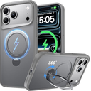 Compatible with iPhone 17 Pro Case, with 360 Magnetic Stand [Compatible with MagSafe] [Military Drop Protection] Shockproof Translucent Matte Case for 17 Pro 6.3 Inch, Grey