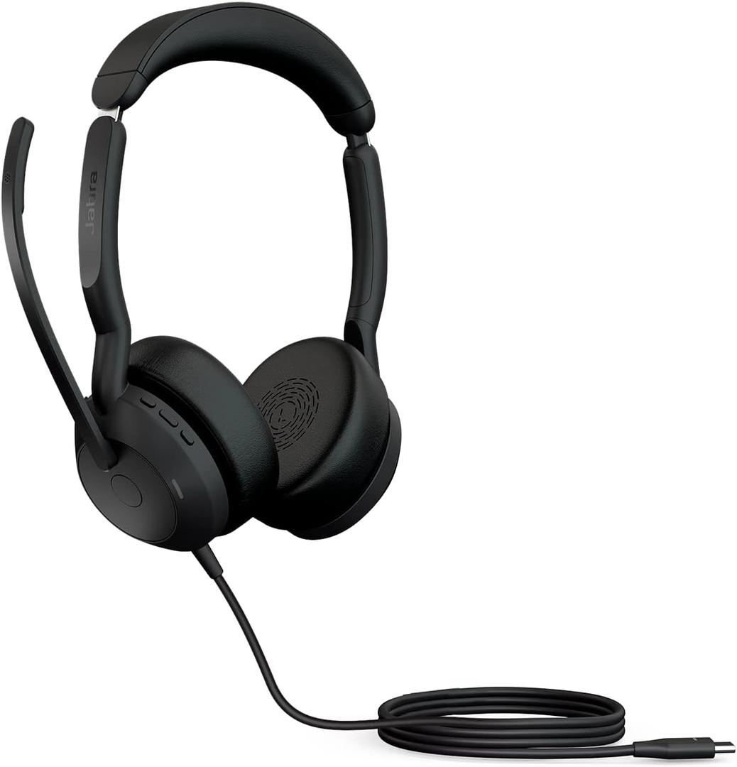 Jabra Evolve2 50 Wired Stereo Headset - with AirComfort Technology, Noise-Cancelling Mics & Active Noise Cancellation - Works with All Leading UC Platforms Such as Zoom & Google Meet - Black (Dual-ear, USB-C)