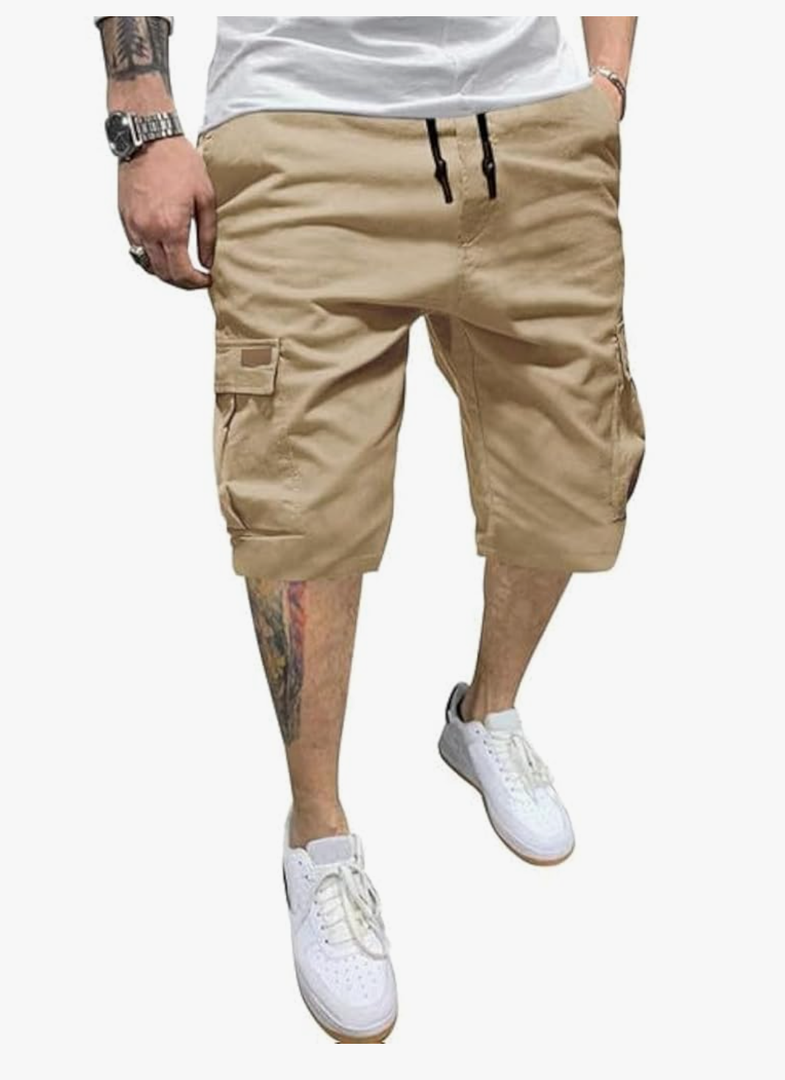 JMIERR Mens Casual Twill Cargo Shorts Cotton Drawstring Classic Cargo Stretch Short with 6 Pockets Size 38