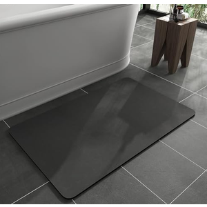 Hoolqxo Diatomaceous Earth Bath mat Rubber Non Slip Super Absorbent Bath Mat Quick Dry Bathroom Rugs Thin Bathroom Floor Mats Fit Under Door- Shower Rug for in Front of Bathtub Shower,19.6"*31.4", Black