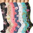 Compression Socks for Women & Men 7 Pairs Knee High Compression Socks 20-30 mmhg Best for Running,Nurse,Travel (XL)