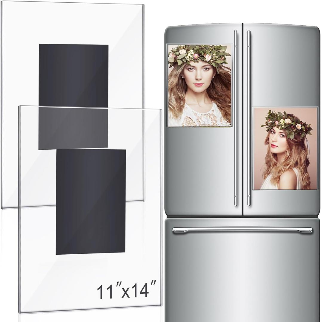 CroBlissful 2 Pcs Acrylic Magnetic Photo Frame for Fridge Large Magnetic Picture Frames Clear Magnetic Acrylic Frame for Locker Cubicle Display Children Artworks and Schedules (11 x 14 Inch)
