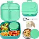 Bento Lunch Box for Kids with 12oz Soup Thermo,4 Compartments Lunch Box Containers Kids, Includes Foldable Spoon &Sauce Jar, BPA Free&Leak proof,Insulated Food Jar for Travel,School,Picnic, Green