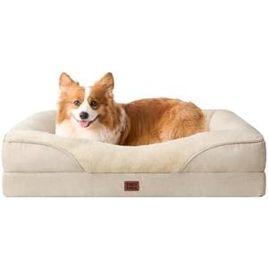 EHEYCIGA Orthopedic Dog Bed for Medium Dog, 35x22x6.5 Inch Memory Foam Dog Couch Bed with Sides, Waterproof Liner & Washable Removable Cover, Bolster Pet Sofa, Beige