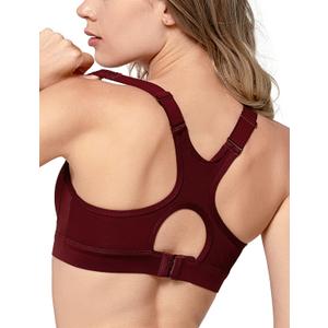 Yvette High Impact Sports Bra for Women High Support Adjustable Straps Running Workout Bra for Large Bust (Medium Plus, Burgundy)