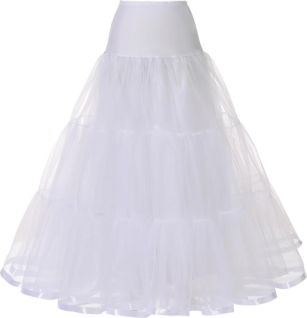 Women's Ankle Length Petticoats Long Plus Size Wedding Slips Crinoline Underskirt for Prom Evening Wedding Dress (XX-Large, White)
