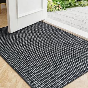 Mordem 17x30 Indoor Door Mat, Non Slip Rubber Backing Entrance Rugs, Low Profile Dirt Resistant and Absorbent Door Rugs for Entryway, Washable Resist Dirt Indoor Mats, Black and Grey