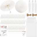 Aneco 12 Pieces 33 Inch Wedding White Paper Umbrellas, Chinese Japanese Decorative Parasols with Organza Bags Thank-You Tags Wooden Sign, DIY Oiled Paper Painting Umbrellas for Wedding Bridal Party