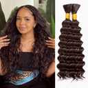 200G Braiding Hair for Boho Braids 18 Inch Curly Bohemian Hair for Braiding Knotless No Weft Deep Wave Water Bulk 2 Bundles, Chocolate Brown