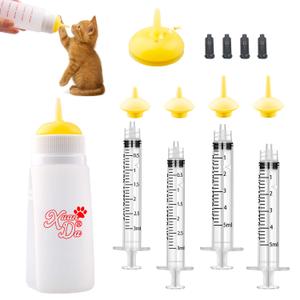 Xuanda Kitten Bottle Feeding kit with Feeding Nipple and Syringe, Soft Silicone Nursing Pet Feeding Bottle, Ventilation Valve Resistant Tearing for Small Puppies, Kittens, Rabbit (M Nipple-Yellow)