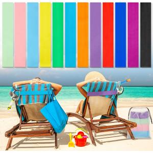 Tessco 12 Pack Towel Band for Beach Chairs Pool Chairs & Cruise Ship Essentials Elastic Windproof Beach Towel Clips Gifts for Lounge Pool Seaside Travel(16 x 2 in,Bright Style)