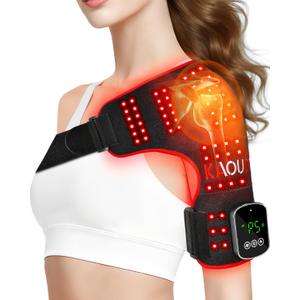 Cordless Red Light Therapy for Shoulder with Vibration Massage, 5000mAh Rechargeable Heated Shoulder Pad Massager, 660nm&850nm Near Infrared Light Therapy for Joint Pain Relief (Black)